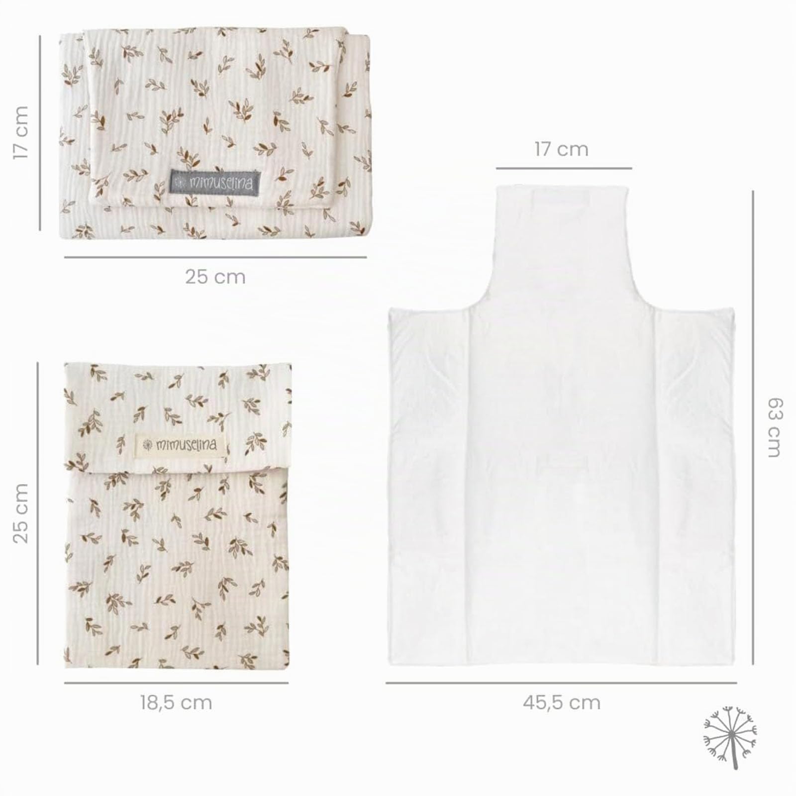 MIMUSELINA Set Fasciatoio Portatile Neonato e Borsa per Pannolini | Fasciatoio da Viaggio Pieghevole, Impermeabile e Leggero | Esterno 100% Cotone | Ideale come Regalo Neonato | Fatto a Mano in Spagna