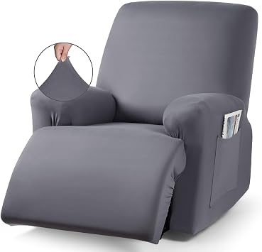 TAOCOCO Recliner Chair Covers, Stretch Reclining Cover, 1 Seater | Polyester Fabric 3-Piece Chair Covers for Recliners with Arms, Soft & Skin-Friendly Furniture Protector, Washable, Light Gray