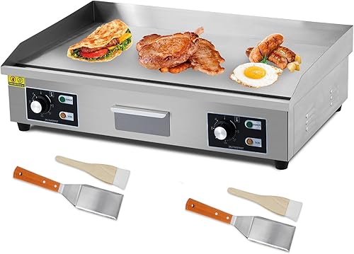 GarveeHome Parrilla eléctrica de acero inoxidable de 29 pulgadas, parrilla plana comercial antiadherente de 3000 W, temperatura ajustable de 122  a