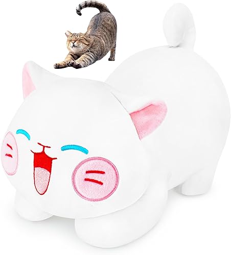 Miniatura 1 de Almohada de felpa de gato, juguete de peluche de gato blanco, almohada suave de felpa kawaii para abrazar, lindo peluche de gato para niños y