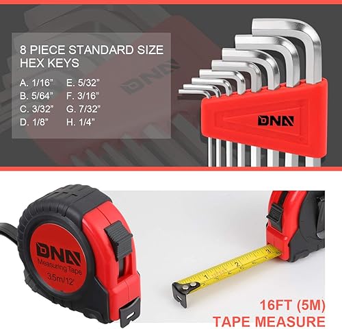 Miniatura 6 de DNA MOTORING - Kit doméstico y transportable de herramientas de mano, caja de 39 unidades para reparación general, destornillador, pinzas, martillo,