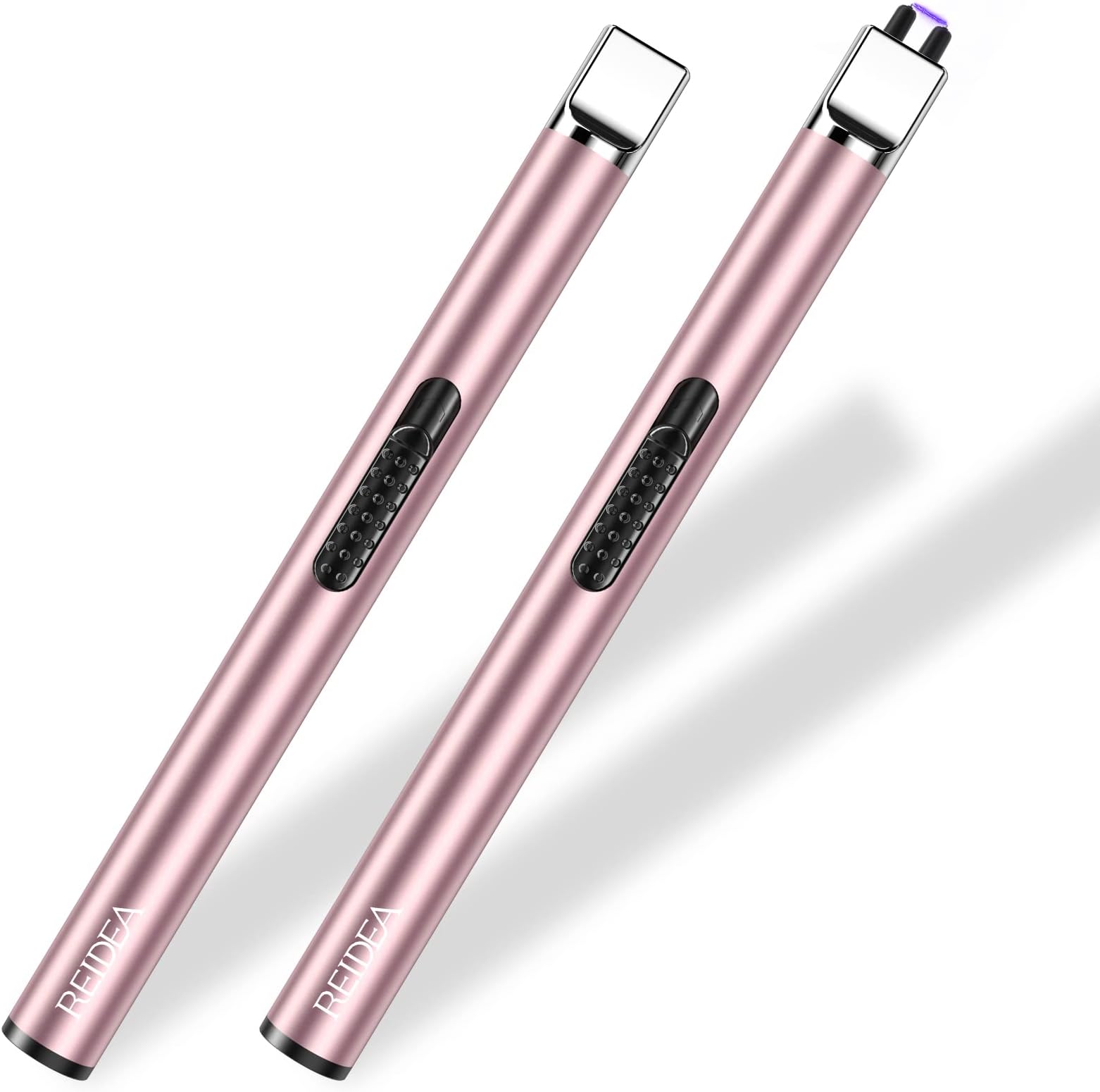 REIDEA 2 Pcs Electronic Candle Lighter Gift Arc Windproof Flameless USB Rechargeable Lighter with Safe Button for Home Kitchen (Rose Gold)