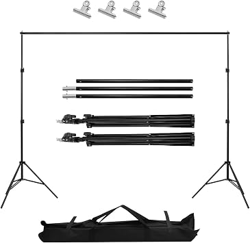 Backdrop Stand Kit 2x2m/6.6ft Adjustable Portable Photography Background Support Frame with Carry Bag for Photo Studio, Parties, Weddings & Events