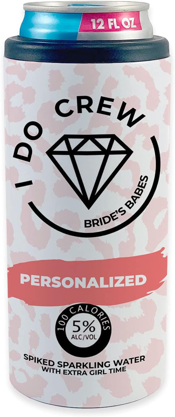 I Do Crew – Personalize with Name - Bachelorette Party Accessory – One Stainless Steel Skinny Can Cooler for Hard Seltzers & Beer – Double Wall Vacuum Insulation to Keep Beverages Cold For Hours!