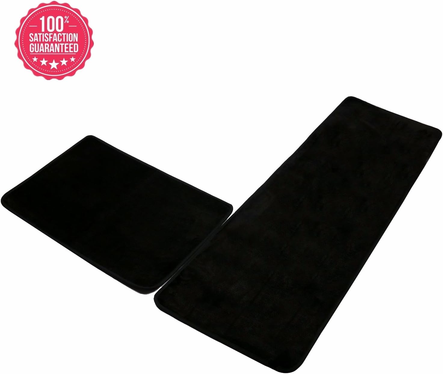 Kitchen Rug Set Flannel Kitchen Rugs and Mats Rubber Backing Anti-Bacterial and Non-slip Runner Rugs (Black 16''x24''+16''x47'')