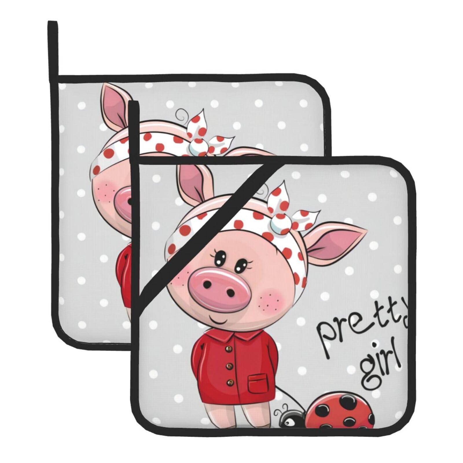 YYHHAOFA Pink pig Prints Square Hot Pads - Durable Kitchen Covers for Heat Resistance, Waterproof Protection & Easy Cleaning - 2-Pack with Hanging Loops
