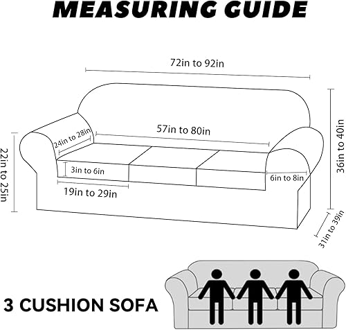 Miniatura 3 de Funda para sofá con bolsillos para reposabrazos, juego de 4 piezas, funda elástica de piel sintética para sofás de 3 plazas (se ajusta a 72-92