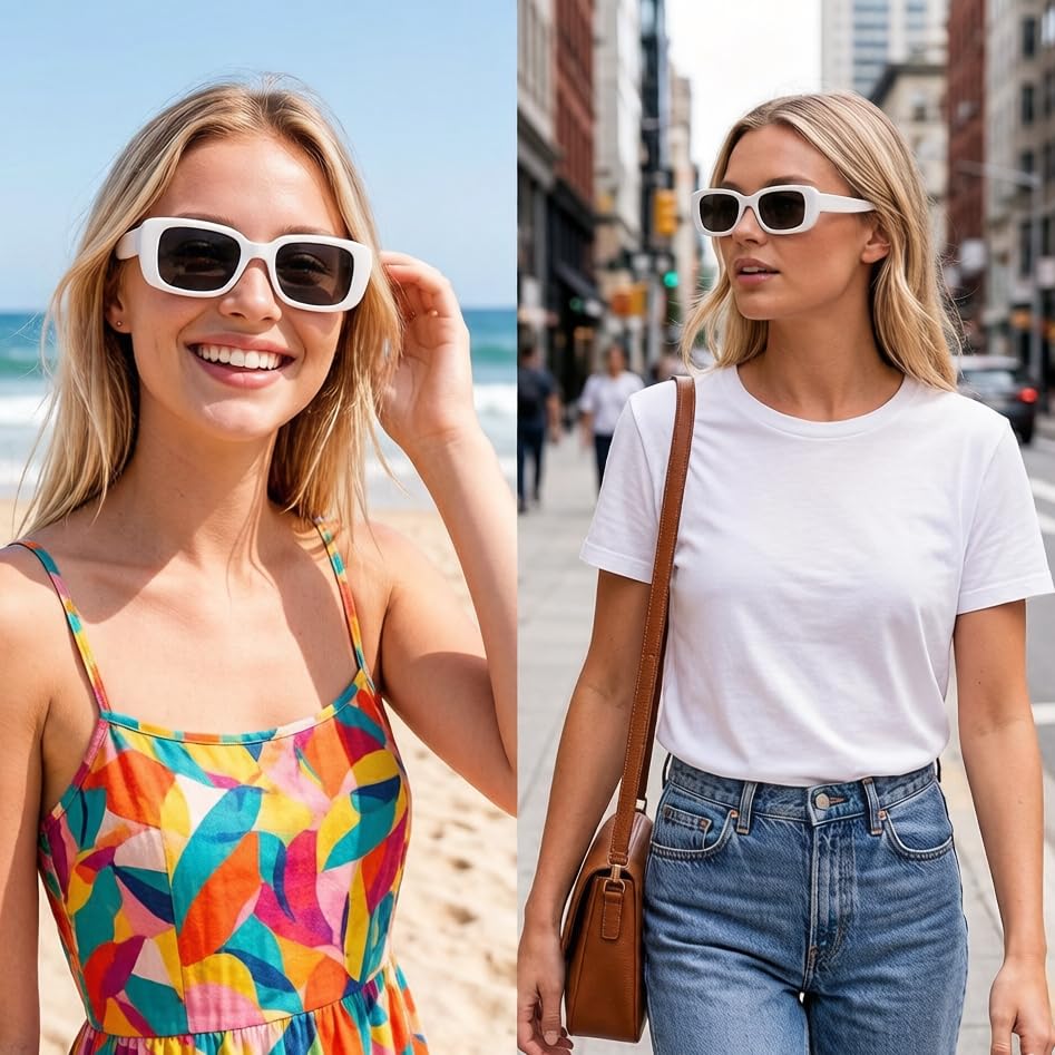 Image of Trendy Rectangle Sunglasses Polarized Women Men Chunky Thick TR90 Frame Shade UV400 TAC Lens Lightweight