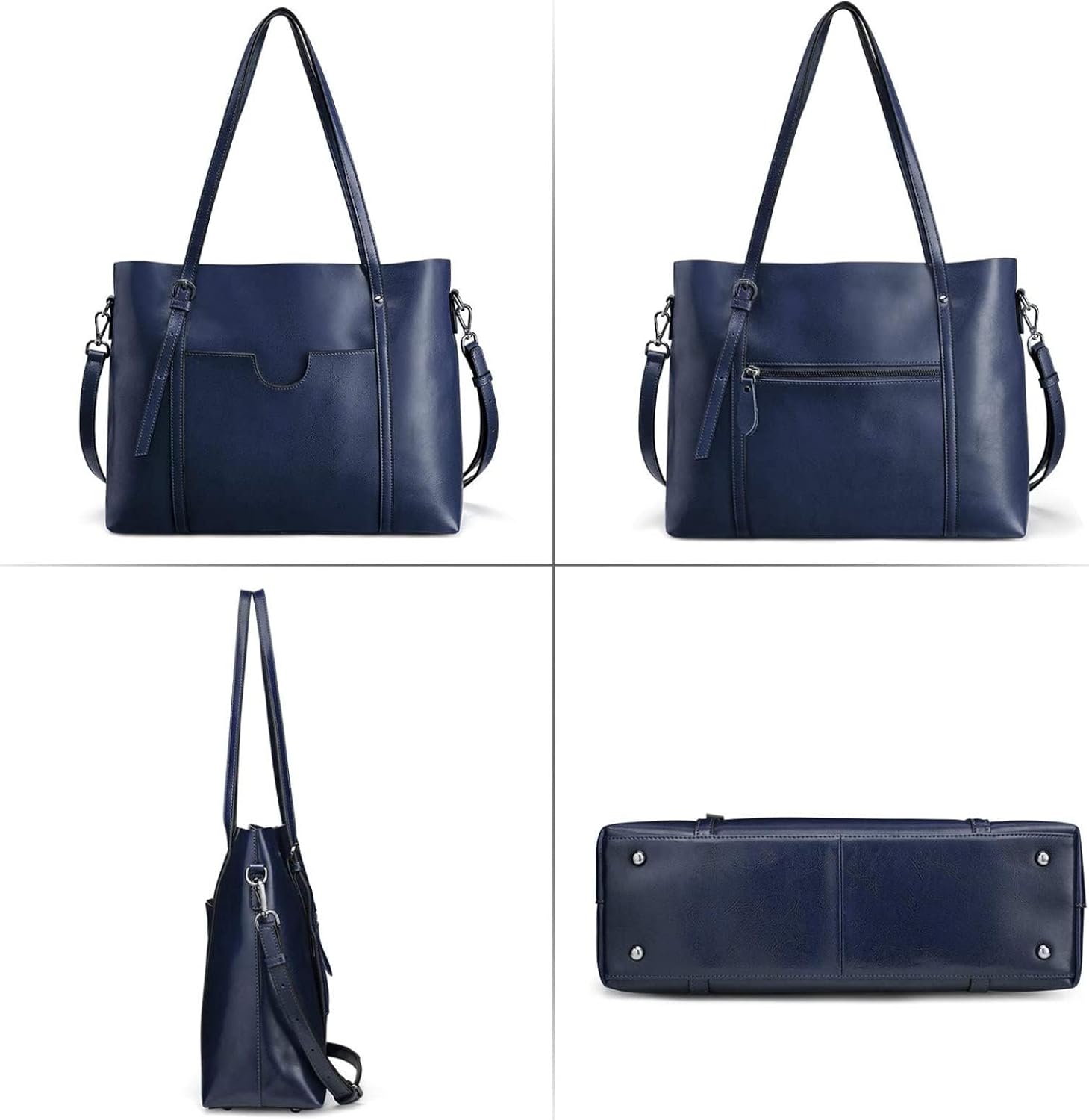 S-ZONE Women Genuine Leather Top Handle Satchel Daily Work Tote Shoulder Bag | Genuine Leather, Top Handle, Daily Work - Image 6