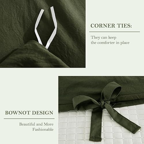 Miniatura 5 de annadaif Juego de funda de edredón verde oliva tamaño King (104 x 90 pulgadas), juego de funda de edredón de 3 piezas con lazo de microfibra lavada