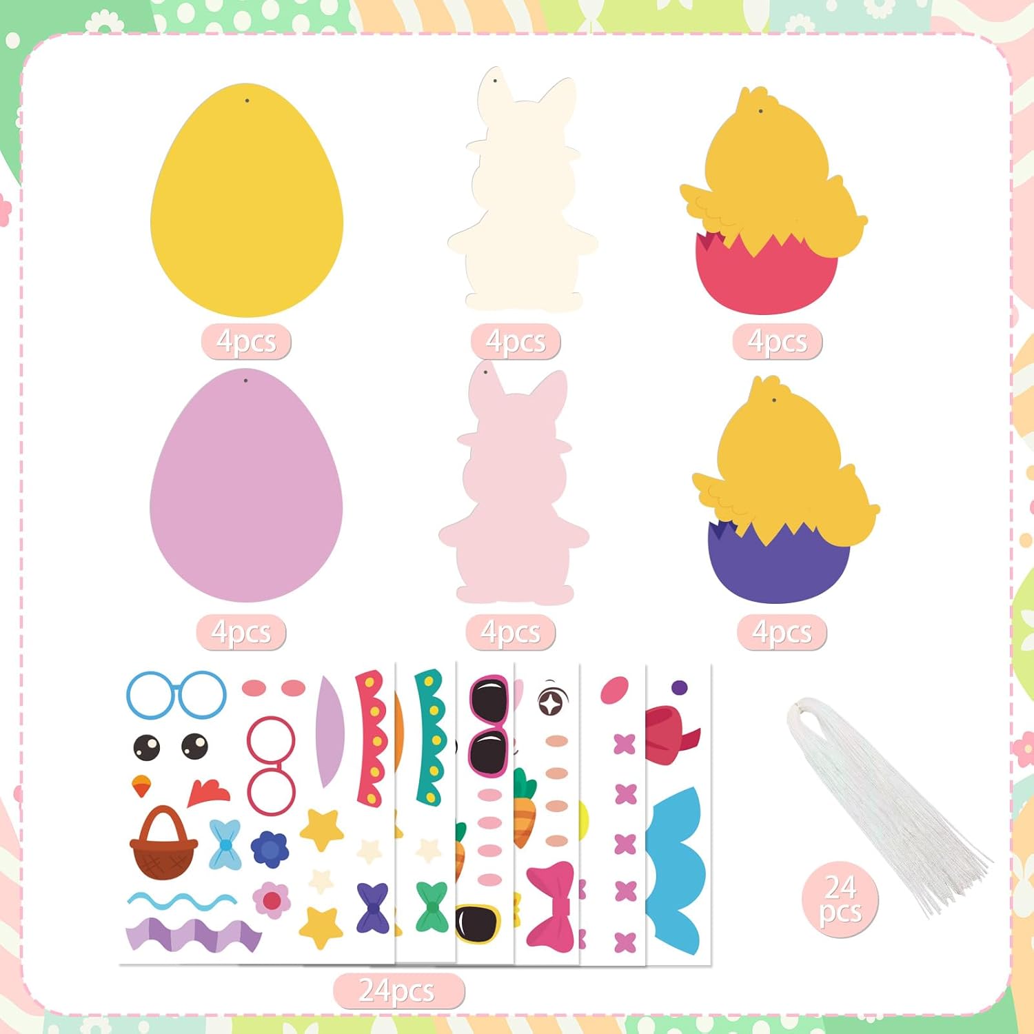 XZENTIRA 48Pcs Easter Crafts Kits DIY Hanging Ornaments with Stickers and Paper Cards Bunny Egg Chick Paper Card Art Kits for Home Classroom Activities Party Favors Supplies