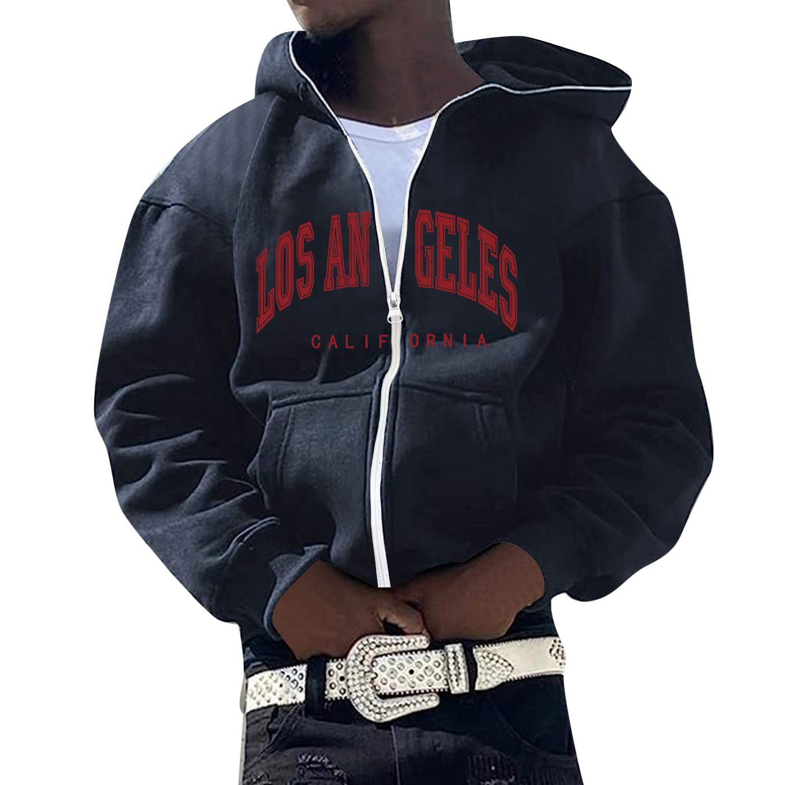 Veste De Survêtement Homme Y2K - Sweat à Capuche Zippé - Coton/Polyester - Coupe Basique - Pour Extérieur - 9