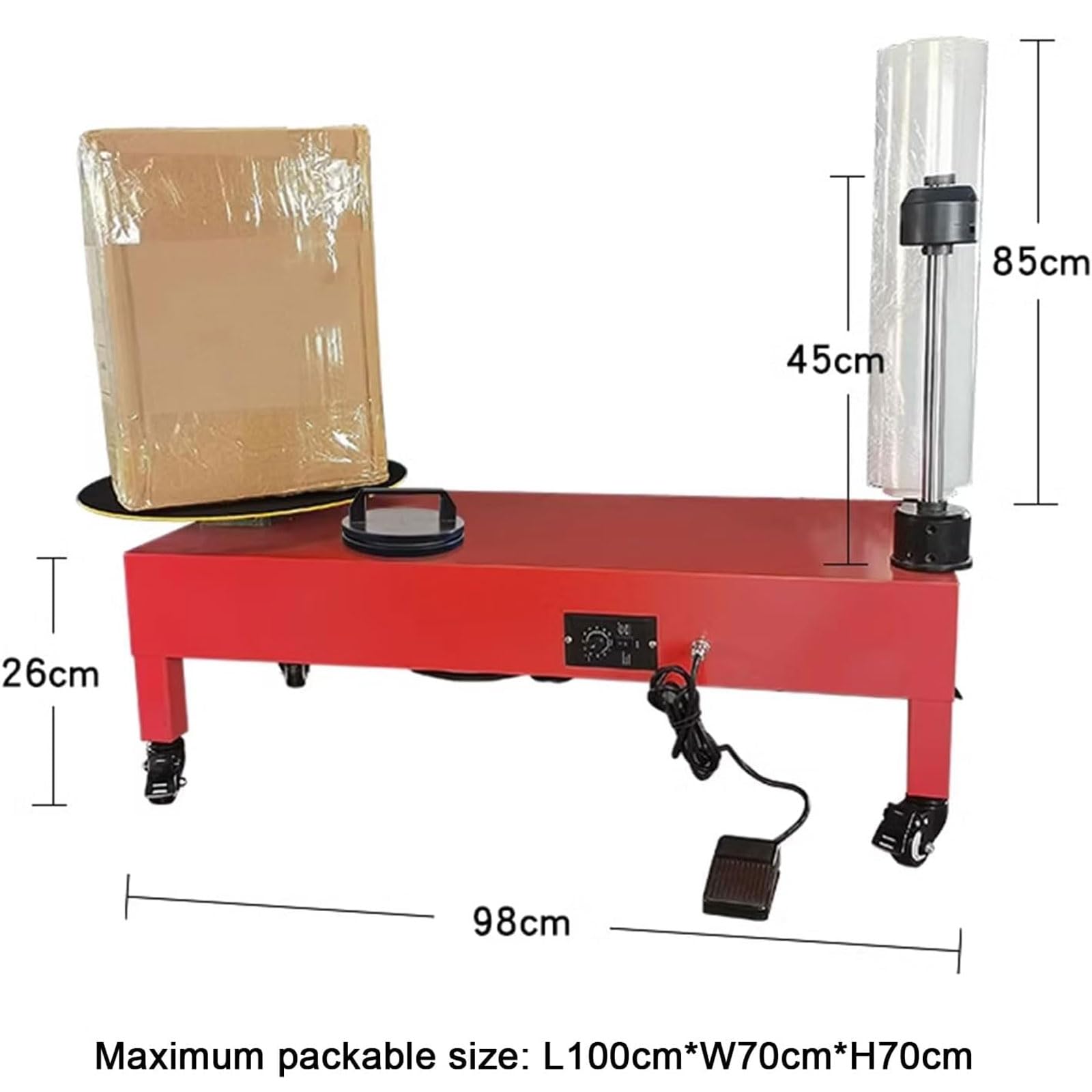 Distributeur De Film Étirable Électrique, Machine D'emballage De Film Étirable De Qualité Industrielle 30 Tr/min Avec Interrupteur À Pédale Et Plateau Tournant À Poignée, Pour Entrepôt, Logistique