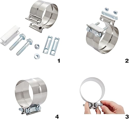 Miniatura 5 de Abrazaderas de banda para juntas de regazo, abrazadera de silenciador de escape, abrazaderas de tubo de escape de acero inoxidable preformado (4, 2