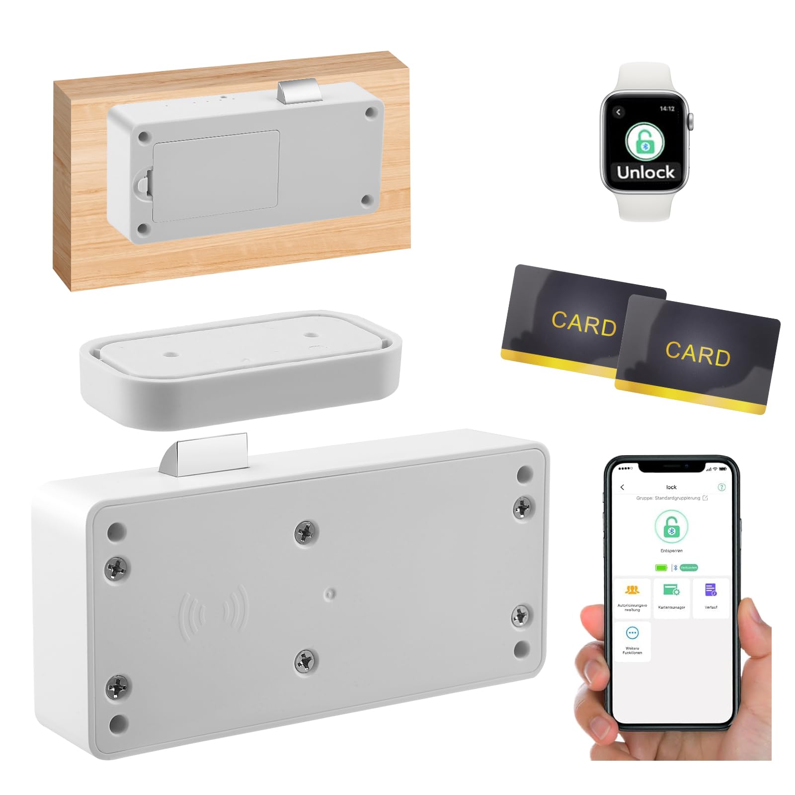 Serrure Connectée, Serrure RFID Bluetooth Serrure de Tiroir Électronique Serrure d'Armoire Intelligente NFC Sécurité Enfant Cachée