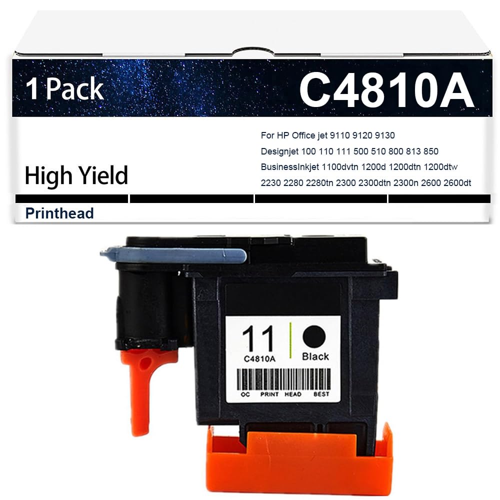 Sostituzione per Testina di Stampa HP 11 Ink, C4810A C4811A C4812A C4813A Testina di Stampa per Stampanti HP Designjet 100 110 111 500 510 800 813 850,Black-1 Pack