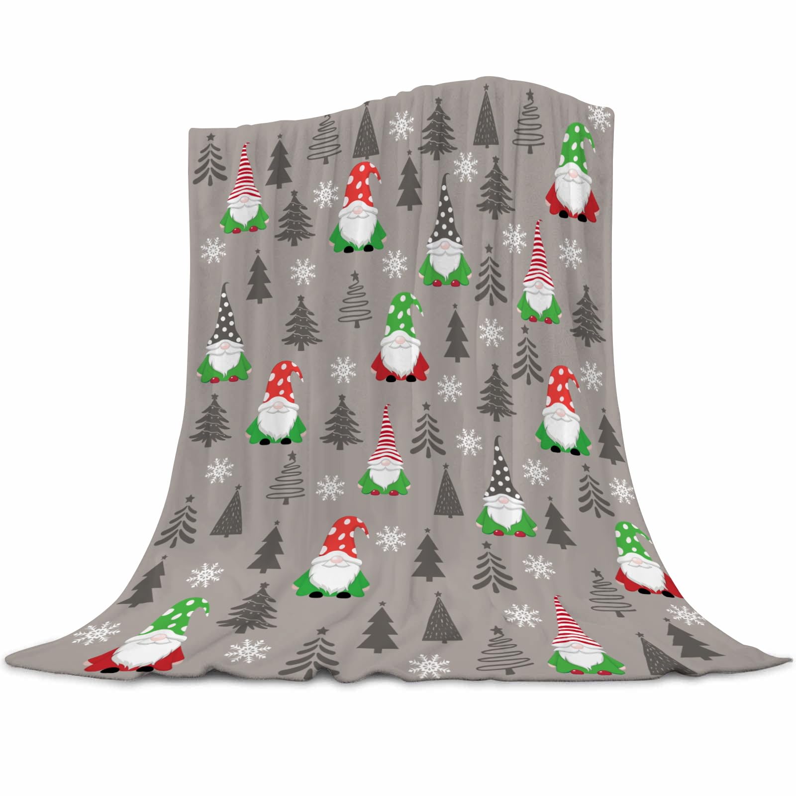 Gnome Throw Blanket Xmas Gnome Pattern Warm Luxury Plush Throw Blanket, Ultra Soft & Lightweight Flannel Throw Blanket for Couch, Sofa and Bed (Xmas
