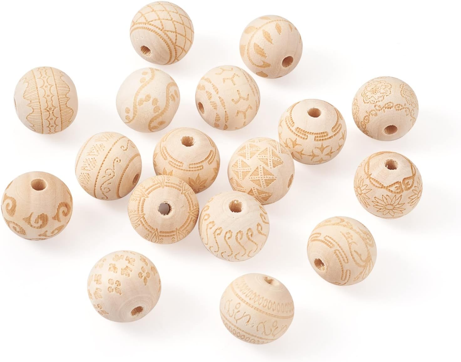 Craftdady 102Pcs Unfinished Natural Wood Beads 20mm Large Hole European Beads with Patterns Wooden Rounds Ball Beads for Personalized Garlands Jewelry Making