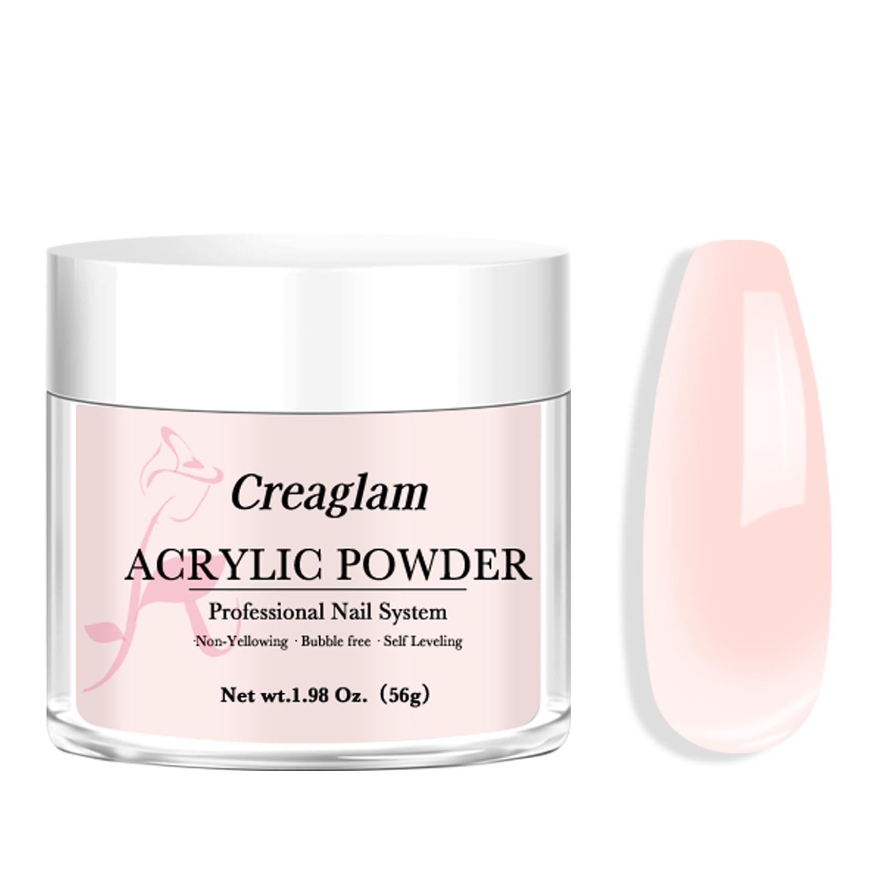 Creaglam Acrylic Powder for Nail 56g: 2oz Petal Pink Acrylic Powder Large Capacity Professional for 3D Art Carving French Extension - DIY Nail Carving