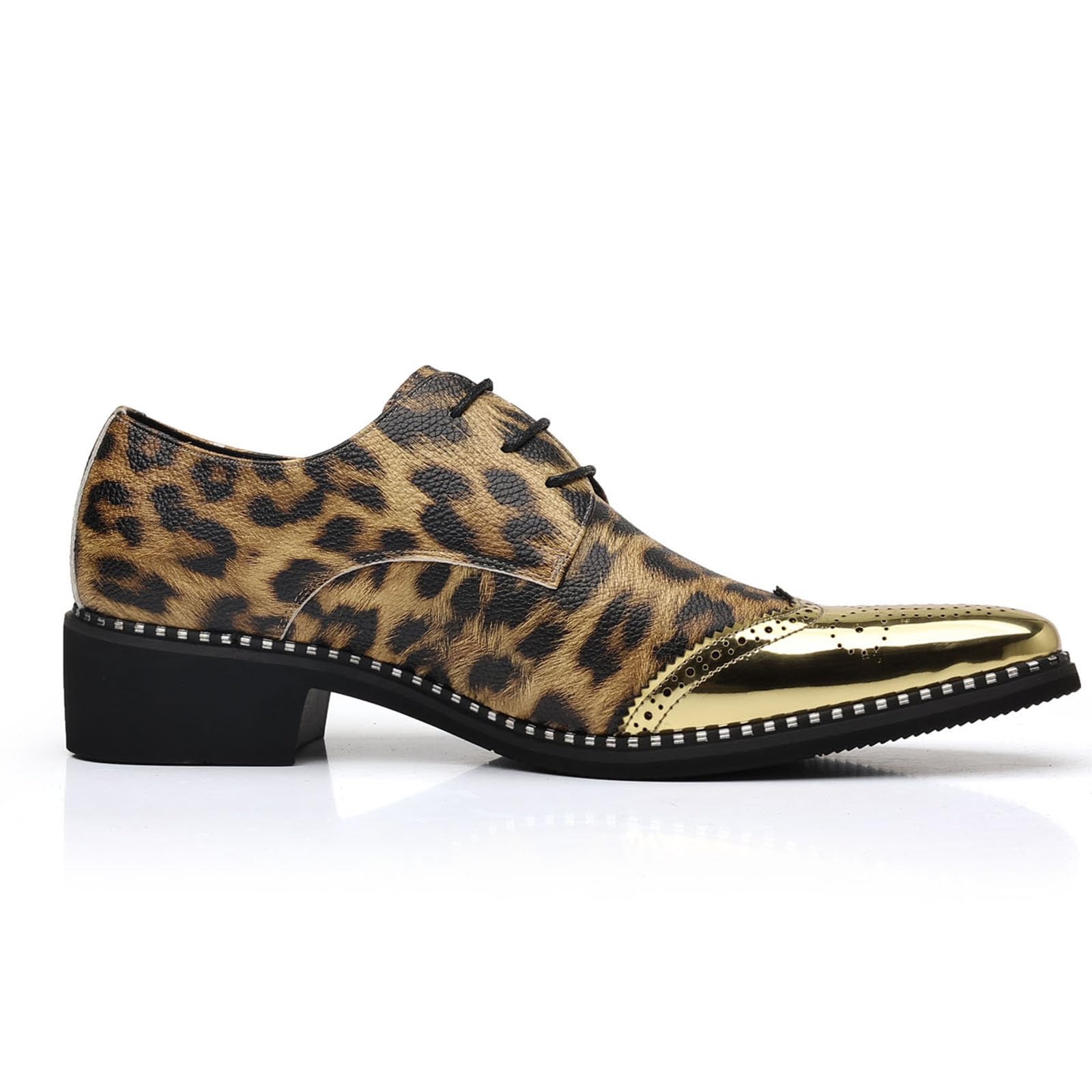 Herren Glänzende Leopard Druck Kleid Schuhe | Metallic Oxford Schuhe für Party, Abschlussball, Bühne, Hochzeit und Club-Outfits