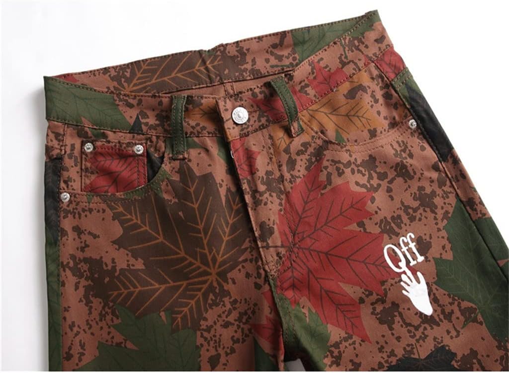 Autumn Spring Men's Streetwear Skateboard Punk Stretch Print Moto Bike Jeans Straight Trouers