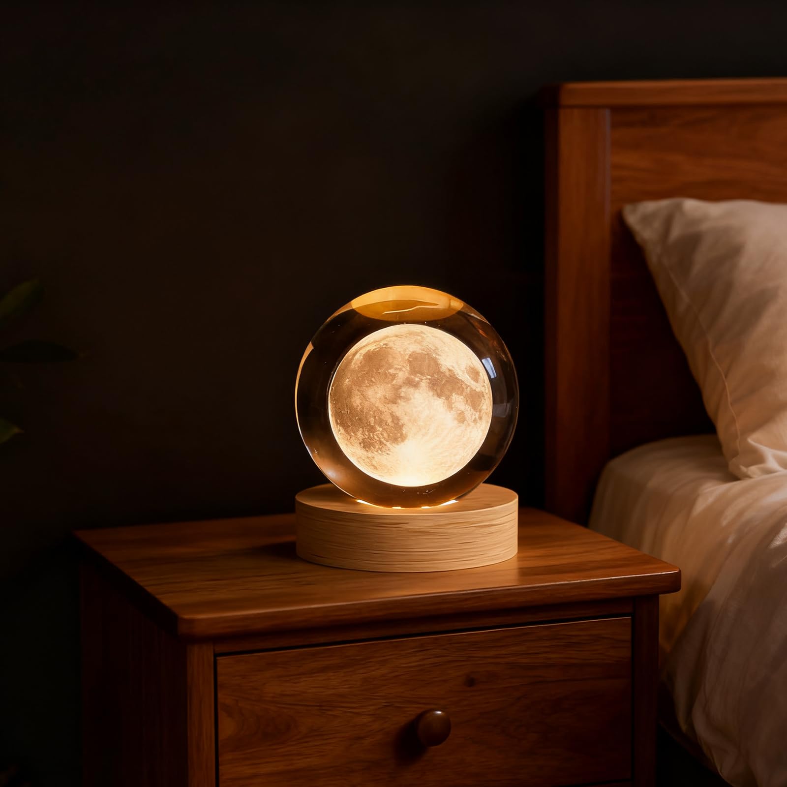 3D Moon Crystal Ball, 2.4inch Space Decorative Quartz Glass Ball, Astronomy Present Glass Sphere, Physics Crystal Display Sculpture Home Decor Crafts for Women Office Desk
