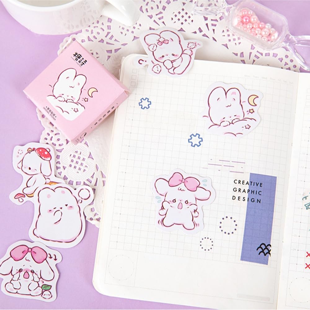 Obujopal 45Pcs Small Cute Bunny Rabbit Stickers for Scrapbooking Journaling Planners Laptop Diary Planner Collage Envelope Phone Case DIY Art Crafts Decoration - Image 5