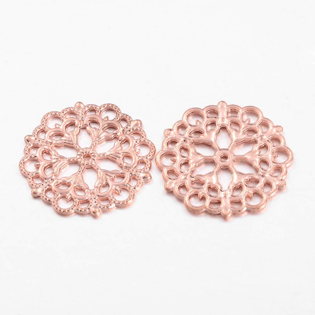 B.D craft 100pcs Tibetan Style Alloy Filigree Joiners Links Lead Free Charms Rose Gold Hollow Flower Connectors for DIY Jewelry Making 29x1mm, Hole 1.2mm