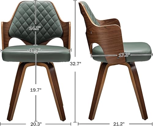 Miniatura 2 de AQG Juego de 2 sillas de comedor modernas de mediados de siglo, de piel sintética, giratorias, de madera, de poliuretano verde