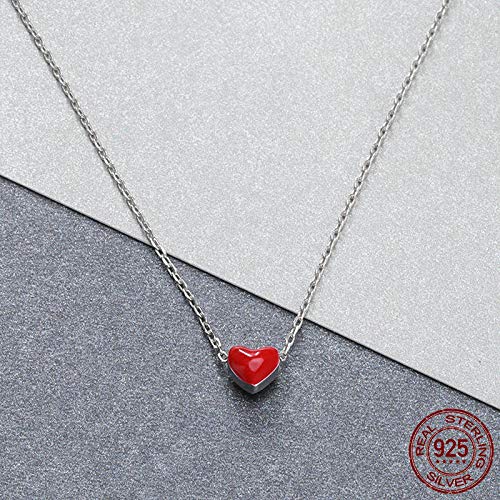 Collier en argent véritable et cœur émail rouge original pour look tendance