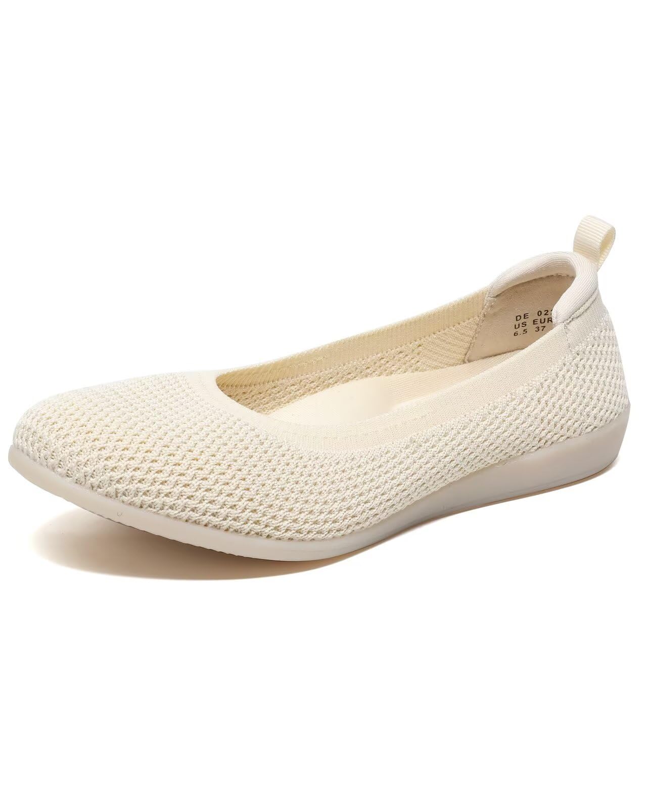 DEXJEWU Women's Ballet Flats Knit Dress Shoes Soft Work Comfort Ballerina Slip-on Walking Shoes with Arch Support, 022 Beige, 8.5 US