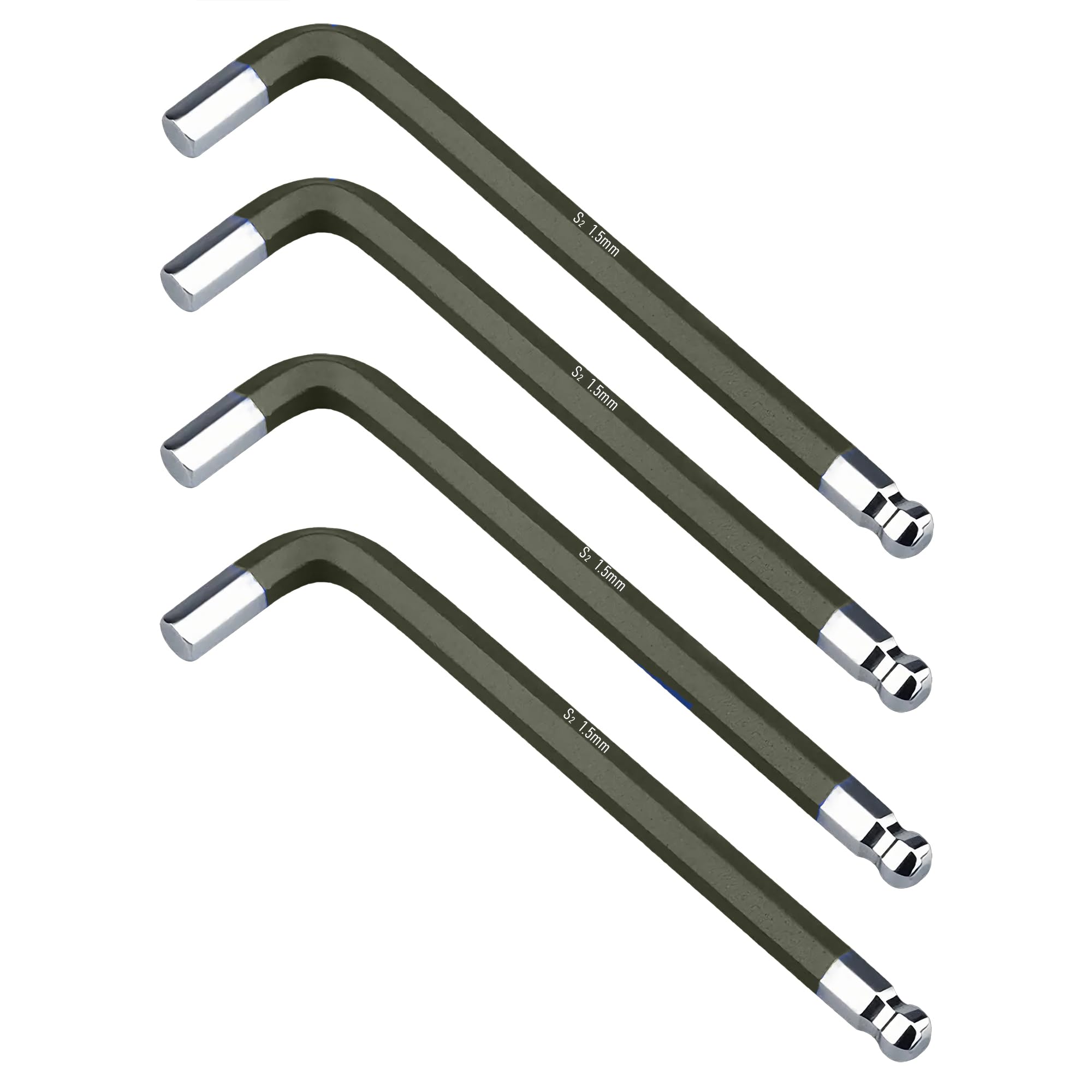 4 llaves hexagonales Allen con extremo de bola de 1,5 mm, llave hexagonal interior, herramienta de reparación de acero S2 de brazo largo en forma de L