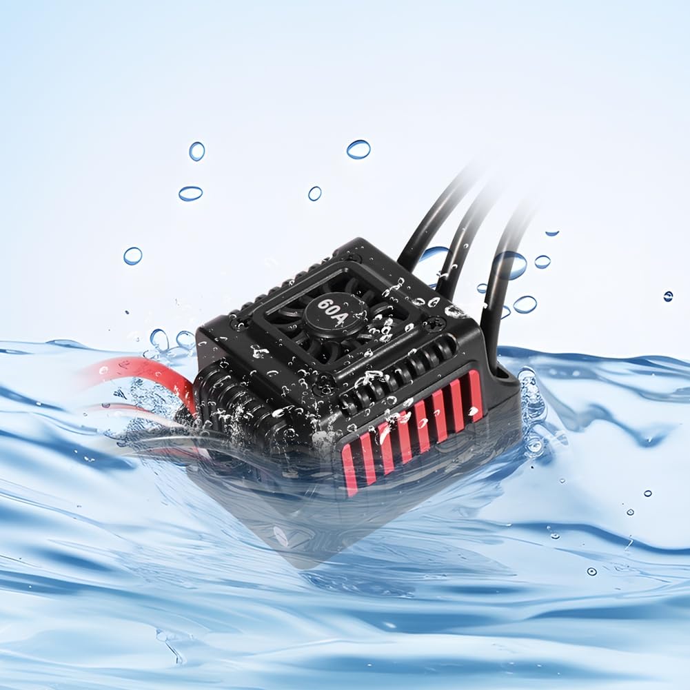 Joselin WSDT-60A RC Sensorless Brushless Waterproof 60A ESC Adecuado para 1/10 RC, Compatible con Varios Servos Sin Escobillas