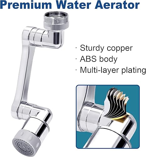 Miniatura 6 de Grifo de extensión giratorio universal 1080 con brazo robótico giratorio, fregadero aireador, grifo giratorio de agua con 2 modos, extensión de