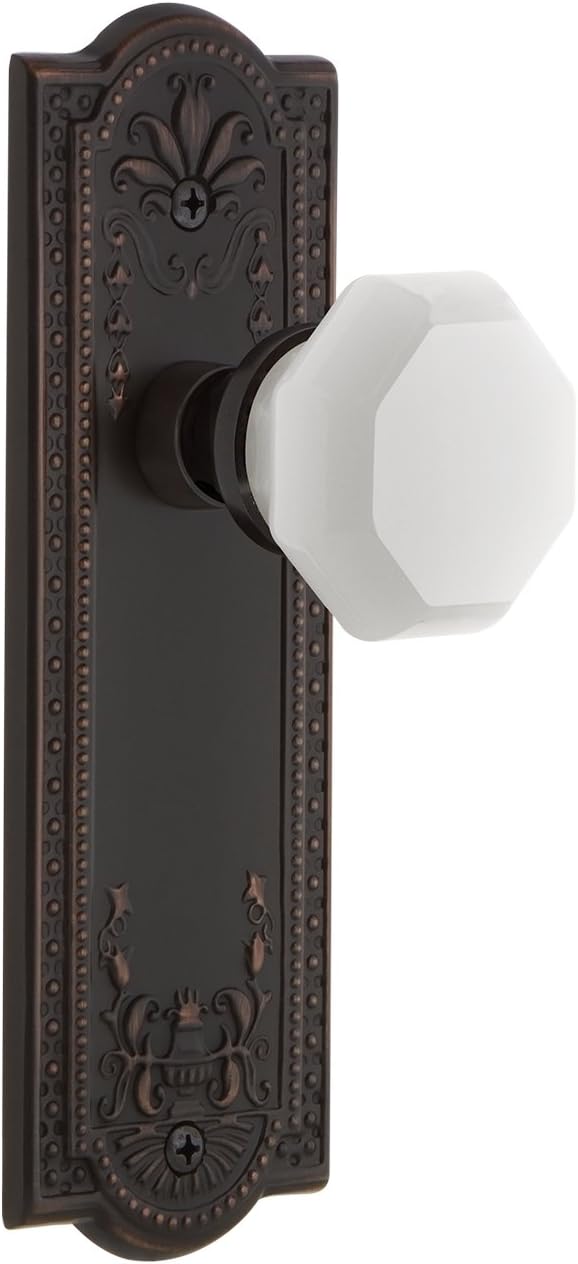 Nostalgic Warehouse 748592 Meadows Plate Waldorf White Milk Glass Knob, Single Dummy, Timeless Bronze