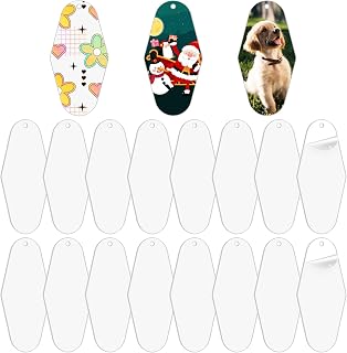 16PCS Acrylic Blanks Ornament, Transparent Keychain Tags, Clear Olive Shaped Plastic Blank Panel with Hole for Engraving DIY Vinyl Projects Craft Sticker Art Painting(3.5 * 7cm)