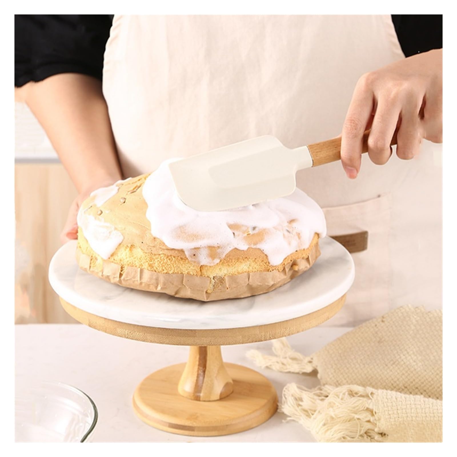 Compatible con 2 unids/set de espátula for crema blanca, batidoras repostería antiadherentes, mango madera, raspador for hornear mantequilla, mezclador pasteles cocina(Grey Round 2Pcs)