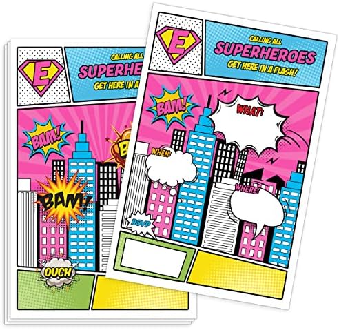 Superheroes Party Birthday Invitations, Comic Book Style Superhero for Boys, Girls, Toddlers, Children and More (20 Cards with 20 Envelopes )
