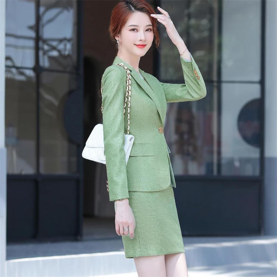 Women's Skirt Suit 2 Piece Set Plaid Blazer with Skirt Office Formal Outfit