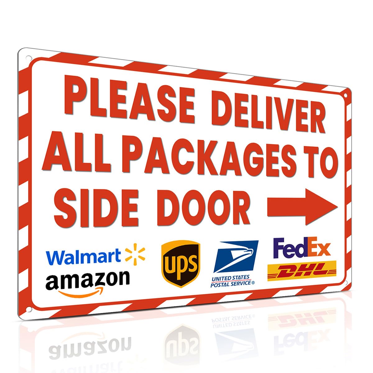 Vintage Metal Tin Sign Delivery For Outdoor Use 8x12 Inch Package With Arrow Right - Please Deliver All Packages To Side Door Custom Private Property Signs