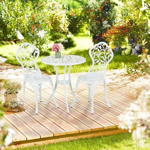 Relaxdays Mesa y Sillas Terraza, Mobiliario Jardín Exterior, Aluminio Fundido, Muebles de Balcón Antiguos, Blanco - imagen 2