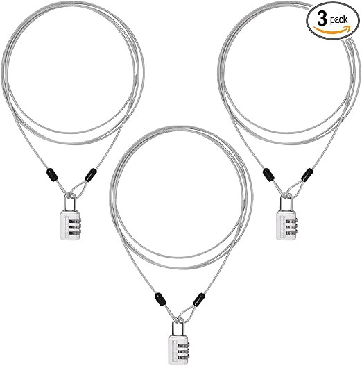 3Pcs 7Ft Silver Long Security Cable Lock, Security Cables with Loops Double Loops Steel Bike Lock Cable Long Cables Locks Wire for Outdoor Clothesline Luggage (2.5mm)