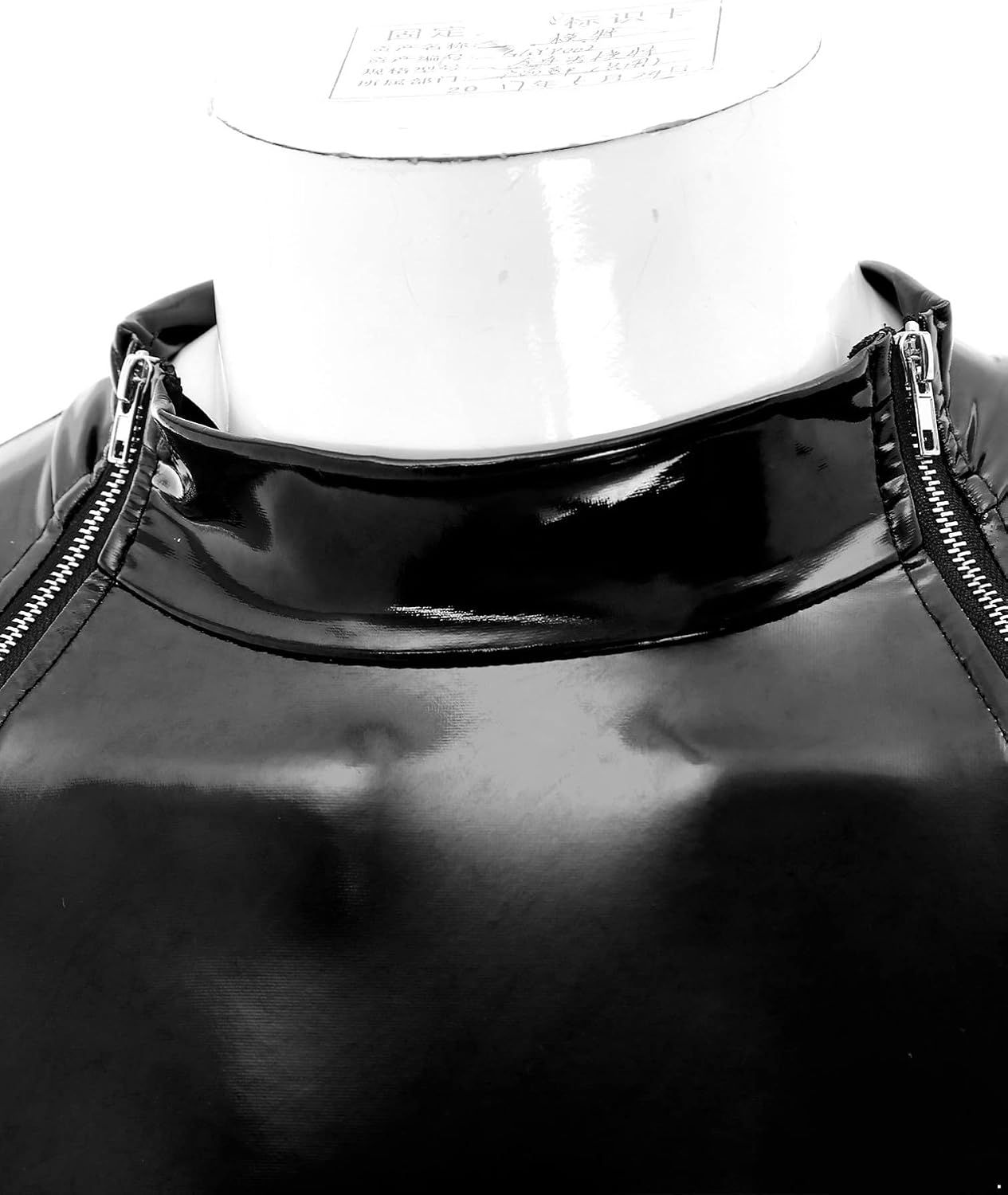 YiZYiF Mens Shiny Latex Catsuit Jumpsuit Slim Fit Long Sleeve Zipper Boxer Bodysuit Leotard Clubwear