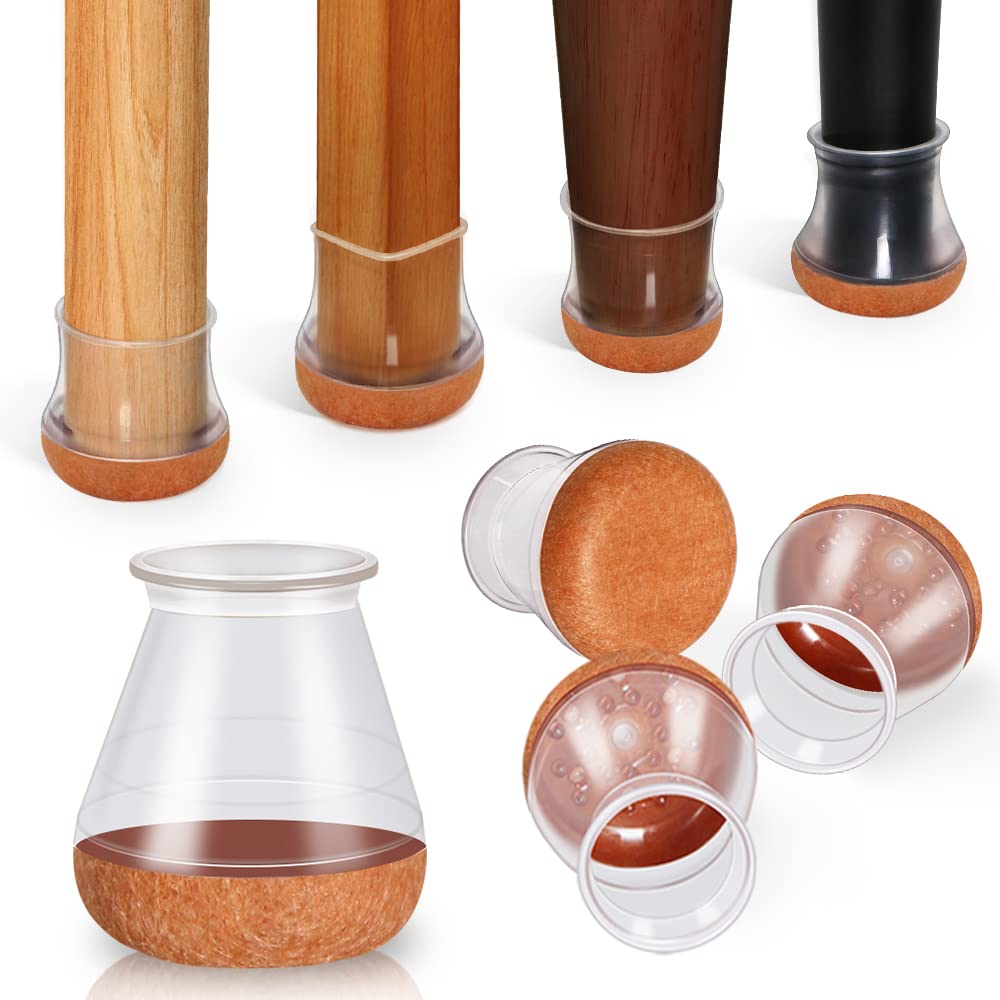 24 Pcs Chair Leg Floor Protectors for Hardwood Floors, Silicone Chair Leg Caps Covers, Furniture Pads Sliders with Wrapped Felt Bottom (Clear, Small)