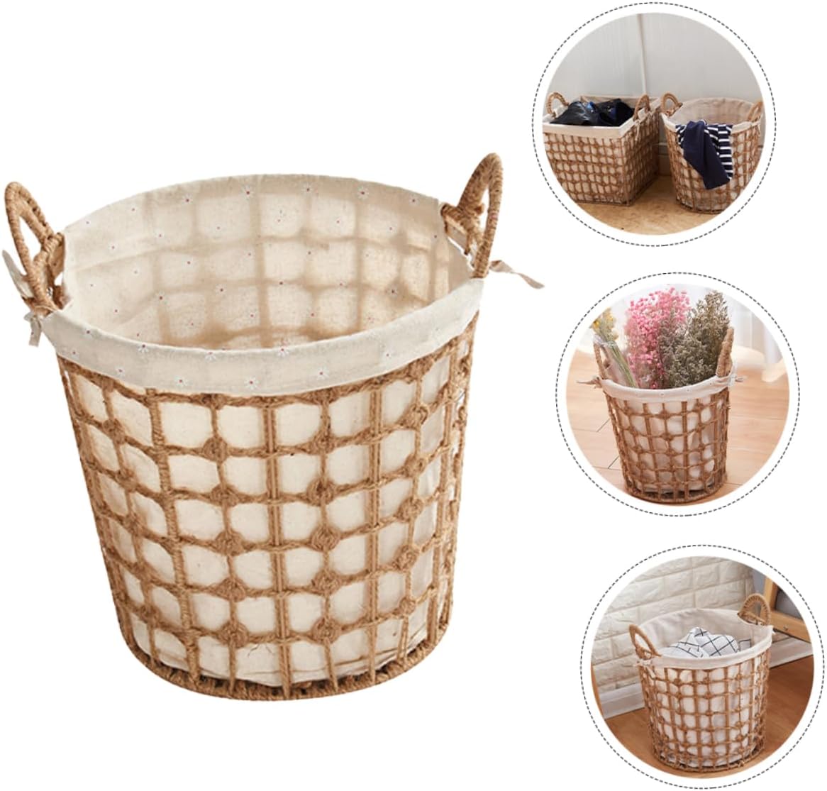 Wakauto Woven Laundry Basket Hamper with Braided Rope Spacious Storage Organizer for Bathroom Bedroom Clothes and Sundries Medium Home Storage Bin