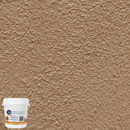 Sopgal Eco Pintura de Corcho Natural a rodillo (Color Natural, 15L) - Impermeable y aislante térmica, para interior y exterior