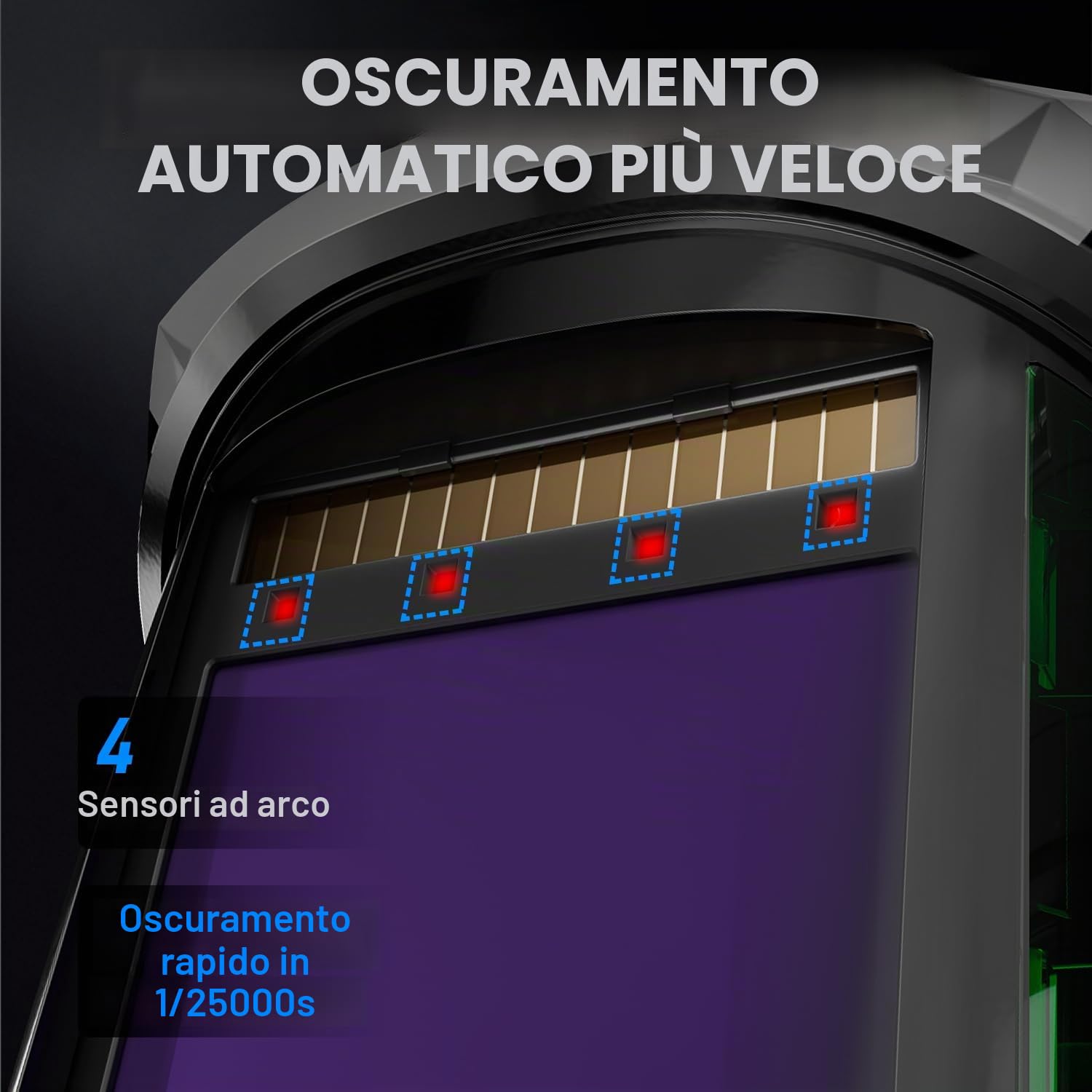ANDELI Casco da Saldatore Panoramico180°con Visiera Laterale,100x95mm ampio campo visivo,Oscuramento Automatico 4/5-8/9-13,True Color,4 Sensori,Alimentazione Solare,Protezione UV/IR fino a DIN 16