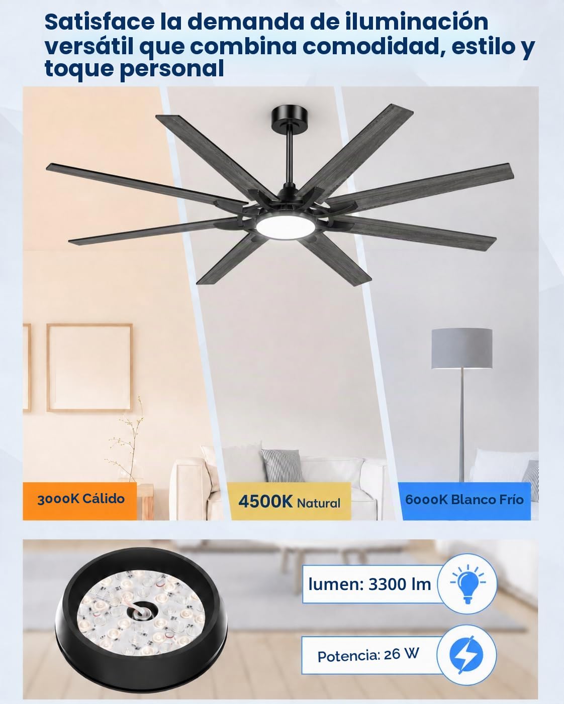 Airwit 183cm Ventilador de Techo con Luz Extra Grande, Lámpara Ventilador de Techo con Mando, Aspas Reversibles, Silencioso, Diseño Industrial para Salón Grande, Dormitorio y Terraza Cubierta