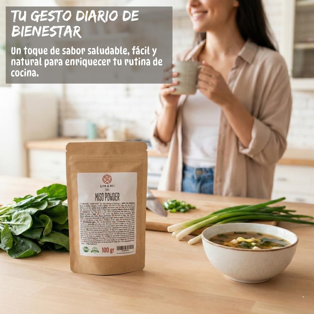 Umami Miso en Polvo Japonés 100g - Sazonador Instantáneo Fermentado - Potenciador de Sabor Natural - Sin Glutamato y Vegano