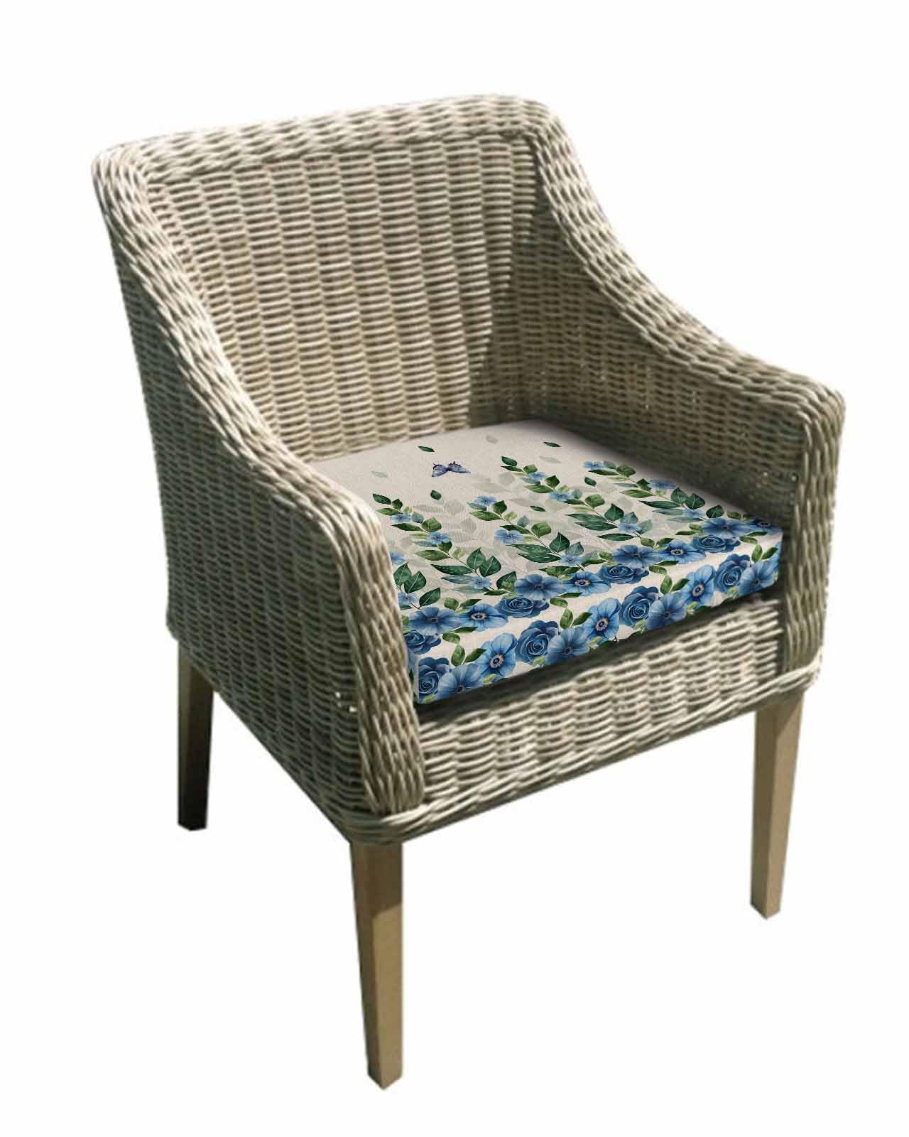 2 Pack Blue Floral Spring Waterproof Cushion Covers with Ties, Outdoor Patio Chaise Lounge Chair Seat Cushion Slip Covers Replacement(Only Cover) Summer Rustic Botanical Burlap 24